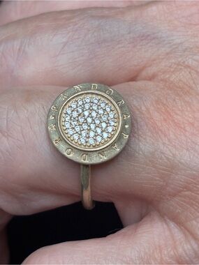 Pandora Rose Gold Pave Circle Logo Ring, size 8